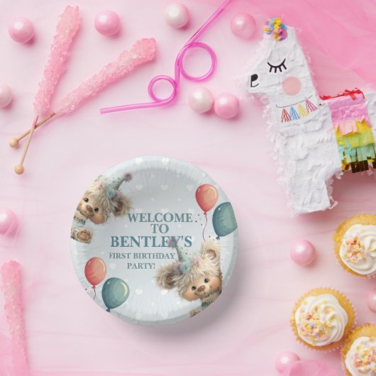 Blue Balloon Hedgehogs Celebration Pappteller (Party)