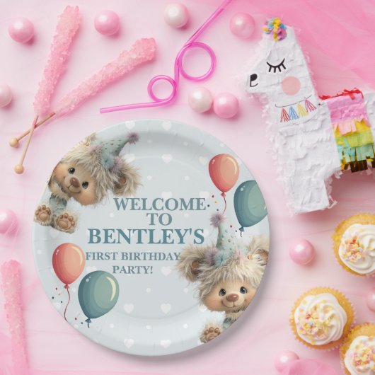 Blue Balloon Hedgehogs Celebration Pappteller (Party)