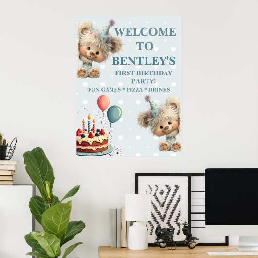 Blue Balloon Hedgehogs Celebration Poster (Heimbüro)