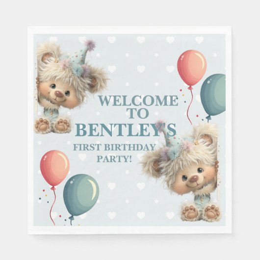 Blue Balloon Hedgehogs Celebration Serviette (Vorderseite)