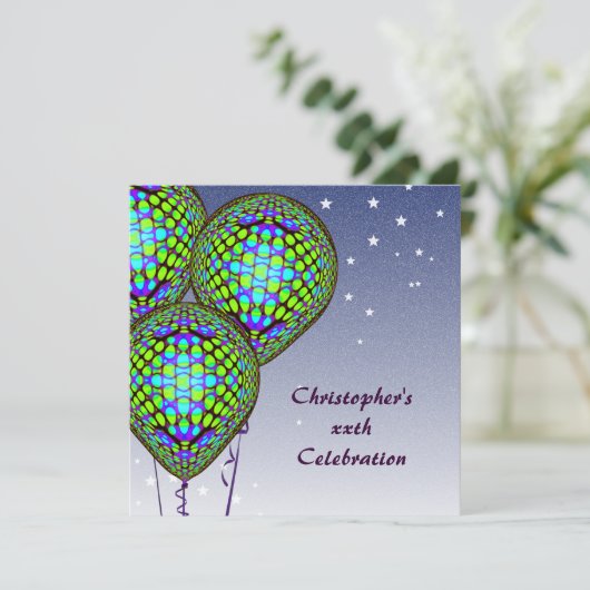 Blue Balloon Invite Einladung (Stehend Vorderseite)