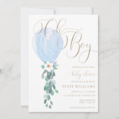 Blue Balloon Oh Boy Baby Dusche Einladung (Vorderseite)