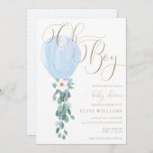 Blue Balloon Oh Boy Baby Dusche Einladung (Vorne/Hinten)