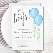 Blue Balloon Oh Boys Couple's Twins Baby Shower