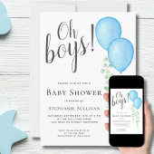 Blue Balloon Oh Boys Twins Baby Dusche Einladung