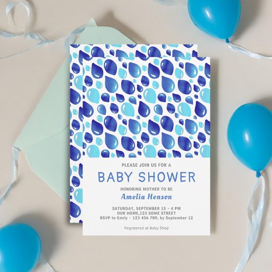 Blue Balloon Pattern Baby Boy Baby Dusche Einladung