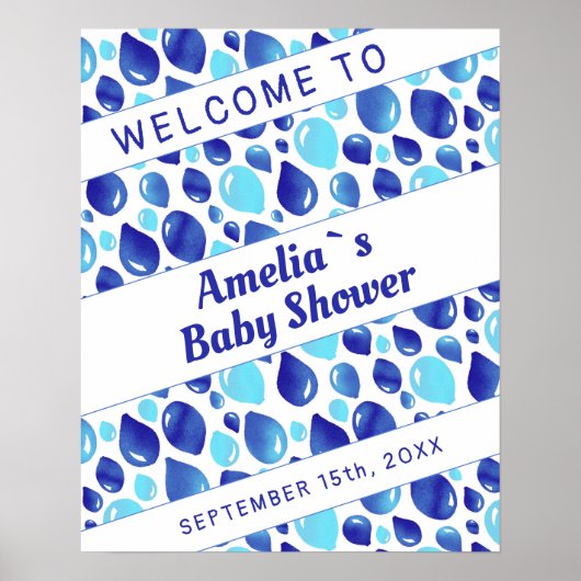 Blue Balloon Pattern Boy Baby Dusche Begrüßungszei Poster (Vorne)