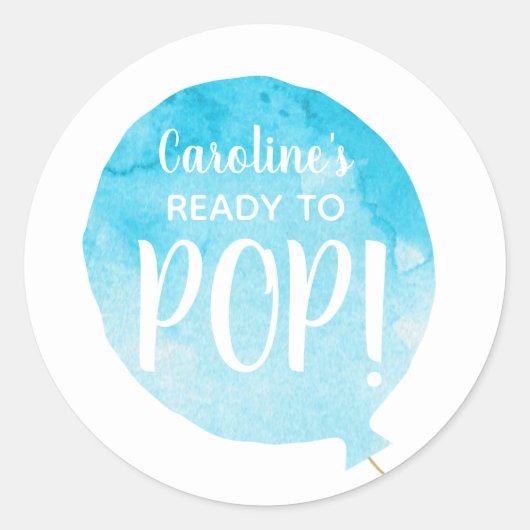 Blue Balloon Ready to Pop Baby Boy Dusche Runder Aufkleber (Vorderseite)