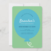 Blue Balloon Simple Green Boy Geburtstag Einladung (Vorderseite)