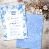Blue Balloon Sparkle Quinceañera Einladung