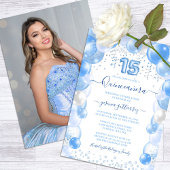 Blue Balloon Sparkle Quinceañera Foto Einladung