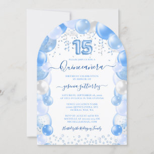 Blue Balloon Sparkle Quinceañera Foto Einladung