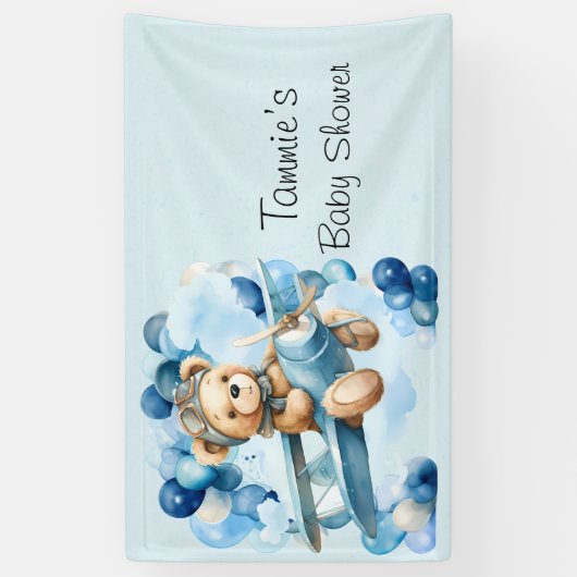 Blue Balloon Teddy Bear Airplane Boy Baby Dusche Banner (Vertikal)