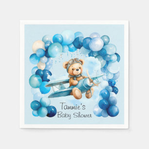 Blue Balloon Teddy Bear Airplane Boy Baby Dusche Serviette