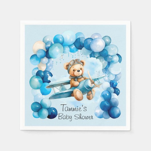 Blue Balloon Teddy Bear Airplane Boy Baby Dusche Serviette (Vorderseite)