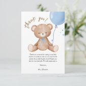 Blue Balloon Teddy Bear Baby Dusche Danke Karte (Stehend Vorderseite)