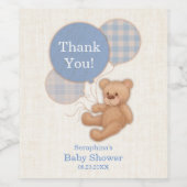 Blue Balloon Teddy Bear Baby Dusche Danke Weinetikett (Einzelnes Label)