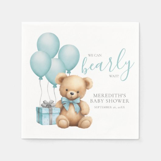 Blue Balloon Teddy Bear Baby Dusche Serviette (Vorderseite)