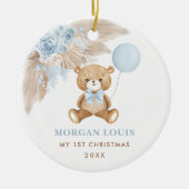 Blue Balloon Teddy Bear Baby First 1. Weihnachten Keramik Ornament (Vorne)