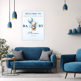 Blue Balloon Teddy Bear Boy Baby Dusche Poster