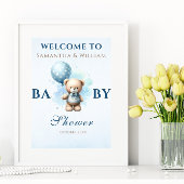 Blue Balloon Teddy Bear Boy Baby Dusche Poster