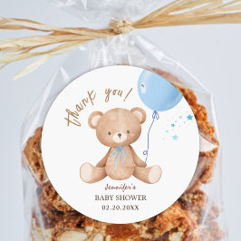 Blue Balloon Teddy Bear | Boy Baby Dusche Runder Aufkleber