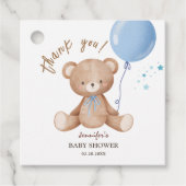 Blue Balloon Teddy Bear Theme | Boy Baby Dusche Geschenkanhänger (Vorderseite)