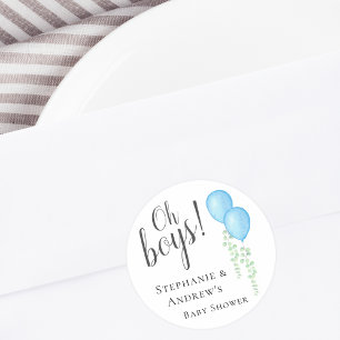 Blue Balloon Twins Couples Baby Dusche Runder Aufkleber