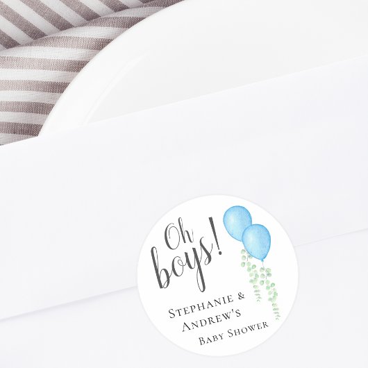 Blue Balloon Twins Couples Baby Dusche Runder Aufkleber