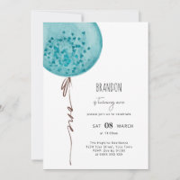 Blue Balloon Watercolor Geburtstagsparty Einladung
