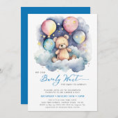 Blue Balloon wir können frühzeitig abwarten Baby D Einladung (Vorne/Hinten)