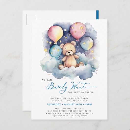 Blue Balloon wir können frühzeitig abwarten Baby D Einladungspostkarte (Vorne/Hinten)