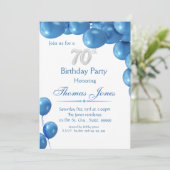 Blue Balloons 70. Geburtstag Einladung (Stehend Vorderseite)