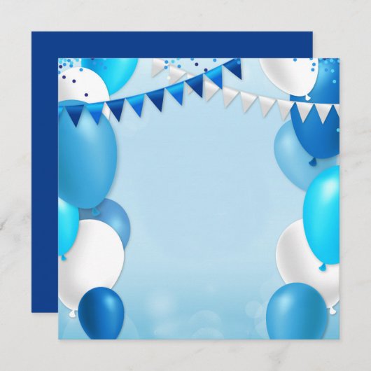 Blue balloons and party flags einladung (Vorne/Hinten)