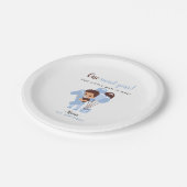 Blue Balloons Baby Boy First Birthday Pappteller (Schrägansicht)