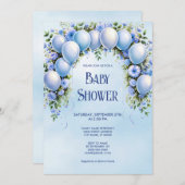 Blue Balloons Baby Dusche Einladung (Vorne/Hinten)