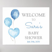 Blue Balloons Baby Shower Boy Begrüßungszeichen Poster (Vorne)