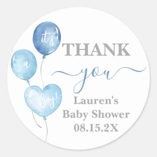 Blue Balloons Baby Shower Boy Round Sticker (Vorderseite)
