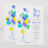 Blue Balloons Baby Shower Einladung (Vorne/Hinten)