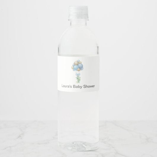 Blue Balloons Baby Shower Wasserflaschenetikett (Vorderseite)