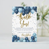 Blue Balloons Birthday Dankeskarte (Stehend Vorderseite)