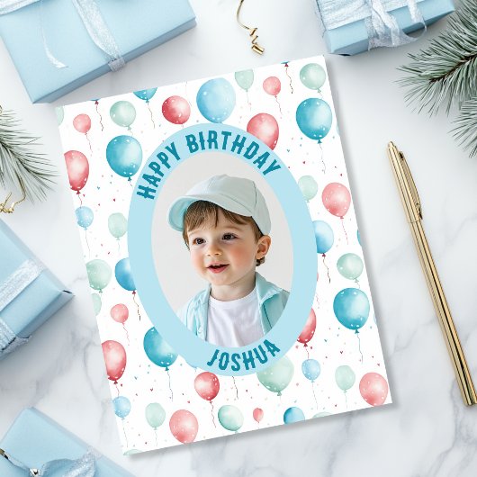 Blue Balloons Birthday Foto Karte