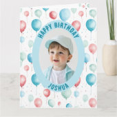 Blue Balloons Birthday Foto Karte (Vorderseite)