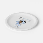 Blue Balloons Black Baby Boy First Birthday Pappteller (Schrägansicht)