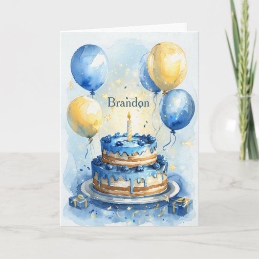 Blue Balloons Blueberry Boy Name Karte (Vorderseite)