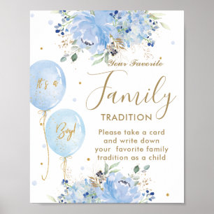 Blue Balloons Blumenjungen Lieblingsfamilie Tradit Poster