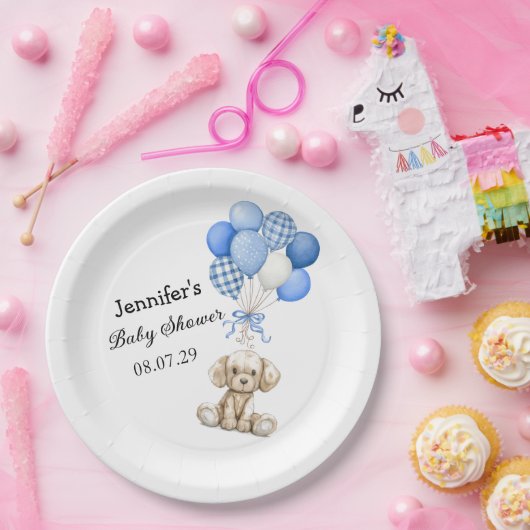 Blue Balloons Boy Baby Shower Paper Plate Pappteller (Party)