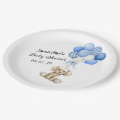 Blue Balloons Boy Baby Shower Paper Plate Pappteller (Schrägansicht)