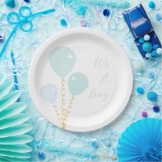 Blue Balloons Boy Baby Shower Pappteller (Party)