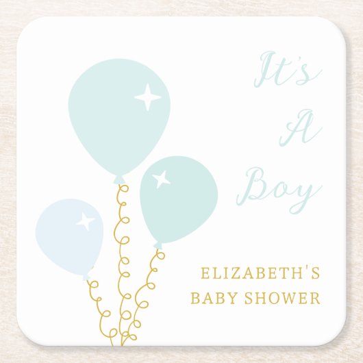 Blue Balloons Boy Baby Shower Rechteckiger Pappuntersetzer (Vorderseite)